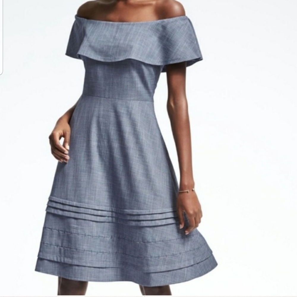 Banana Republic Blue Off-Shoulder Midi Dress